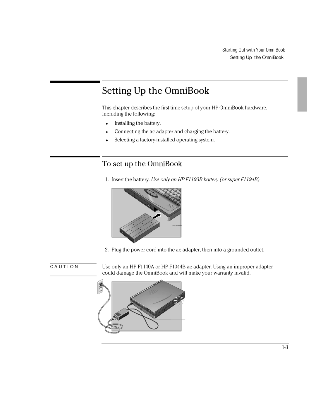 HP Book 2000/5700 manual Setting Up the OmniBook, To set up the OmniBook 