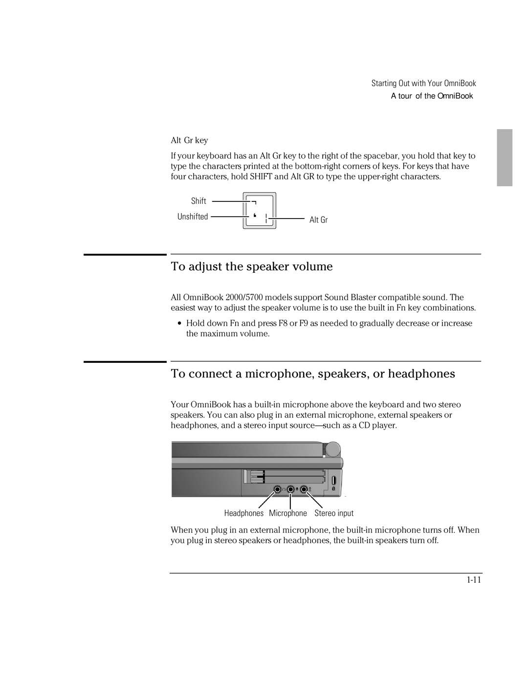 HP Book 2000/5700 manual To adjust the speaker volume, To connect a microphone, speakers, or headphones 