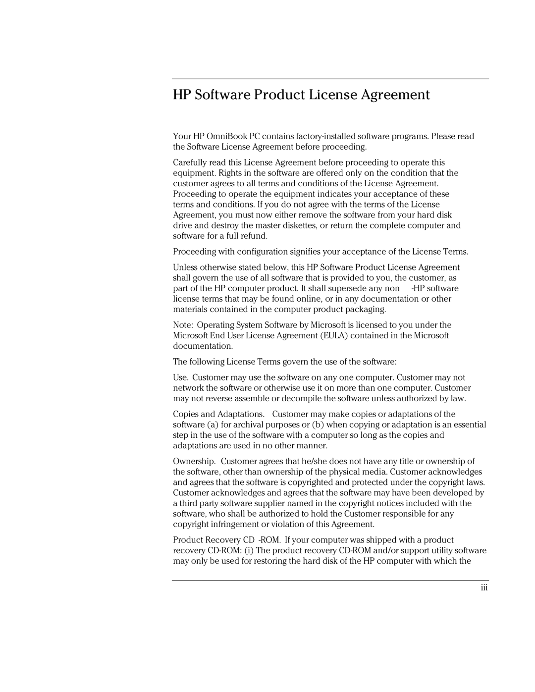 HP Book 2000/5700 manual HP Software Product License Agreement 