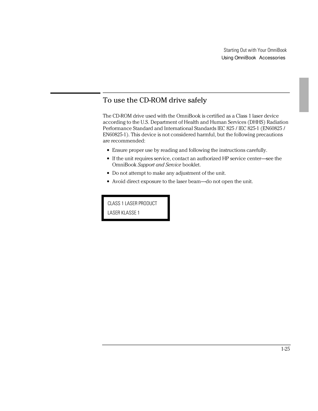 HP Book 2000/5700 manual To use the CD-ROM drive safely 