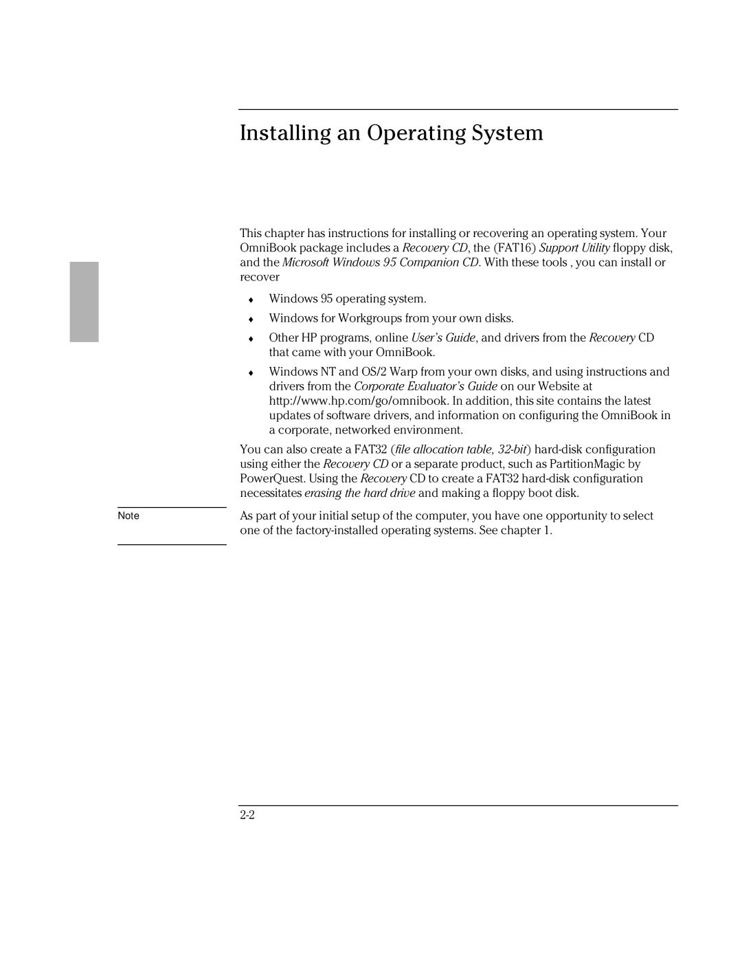 HP Book 2000/5700 manual Installing an Operating System 