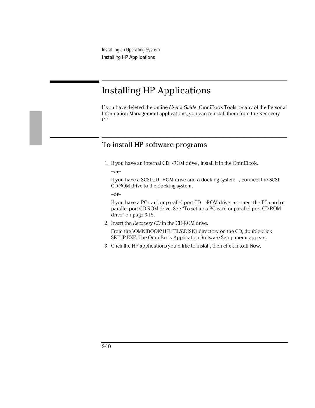 HP Book 2000/5700 manual Installing HP Applications, To install HP software programs 