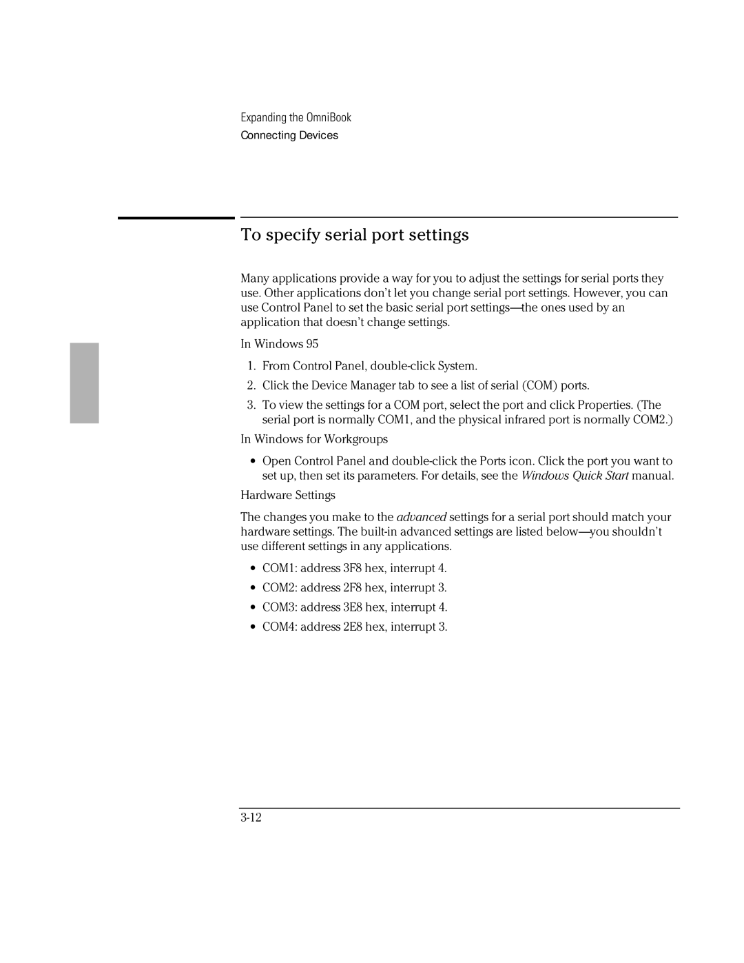 HP Book 2000/5700 manual To specify serial port settings 