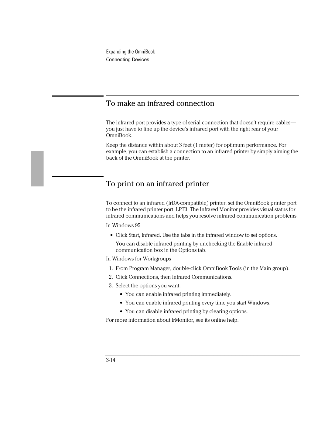 HP Book 2000/5700 manual To make an infrared connection, To print on an infrared printer 