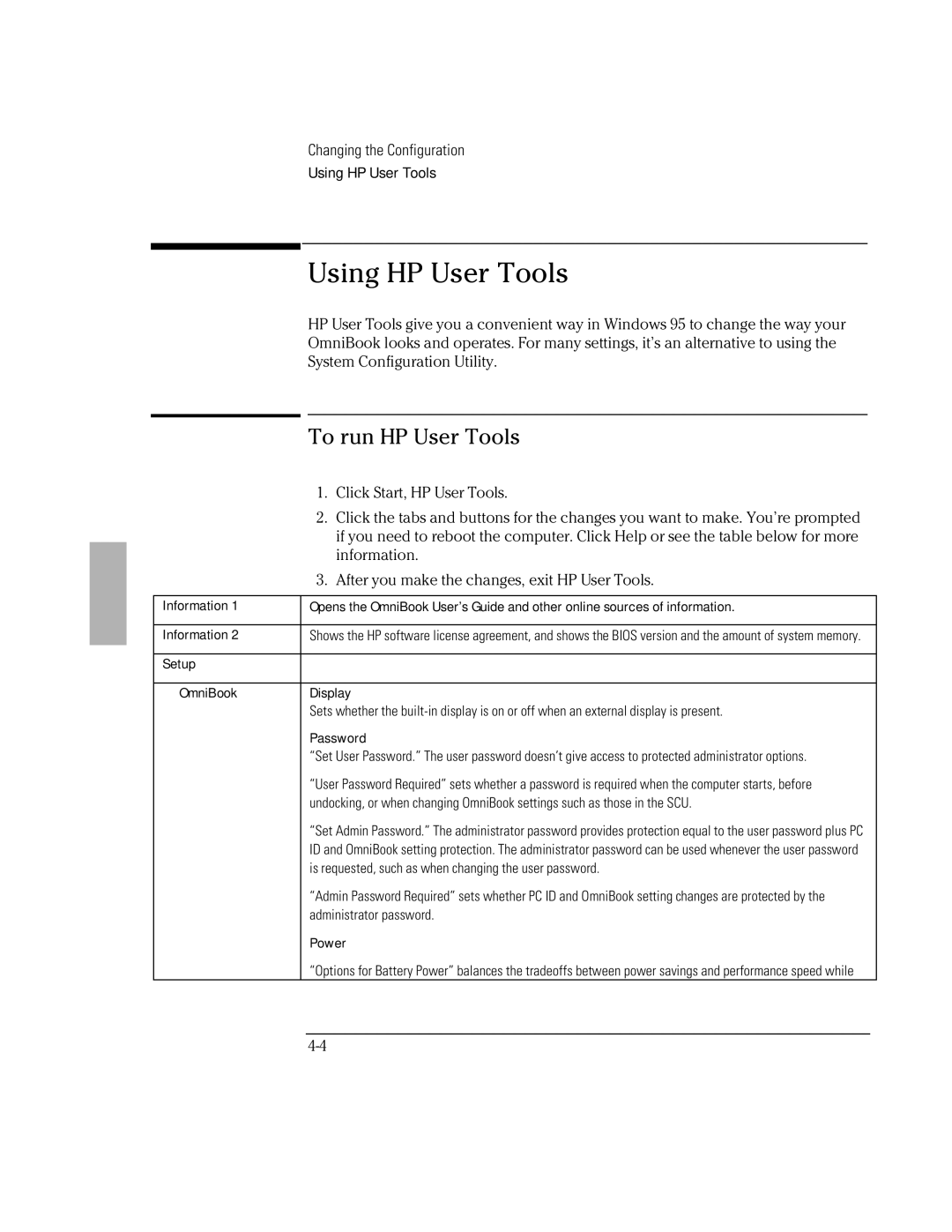 HP Book 2000/5700 manual Using HP User Tools, To run HP User Tools 