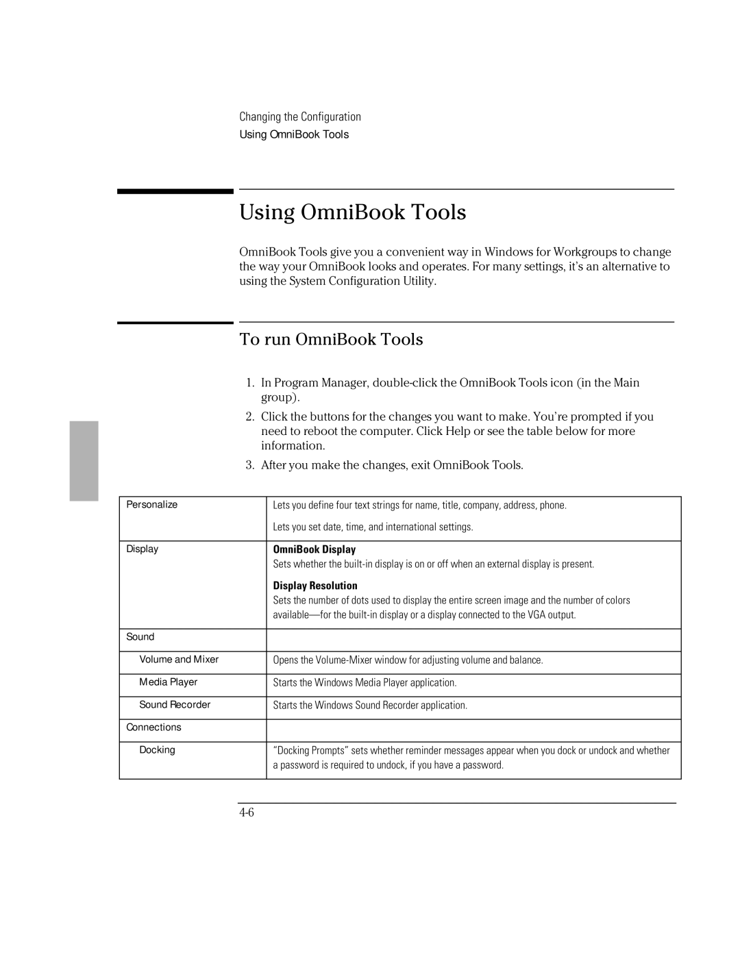 HP Book 2000/5700 manual Using OmniBook Tools, To run OmniBook Tools 