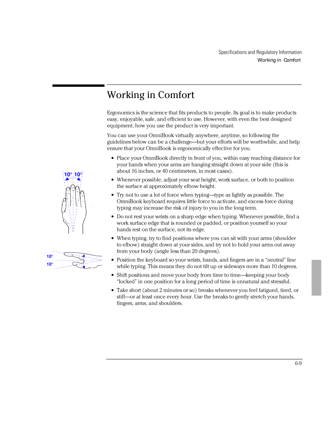 HP Book 2000/5700 manual Working in Comfort 