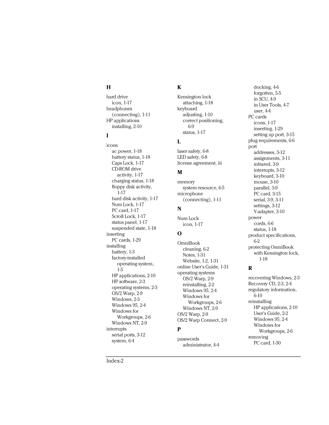 HP Book 2000/5700 manual Index-2 