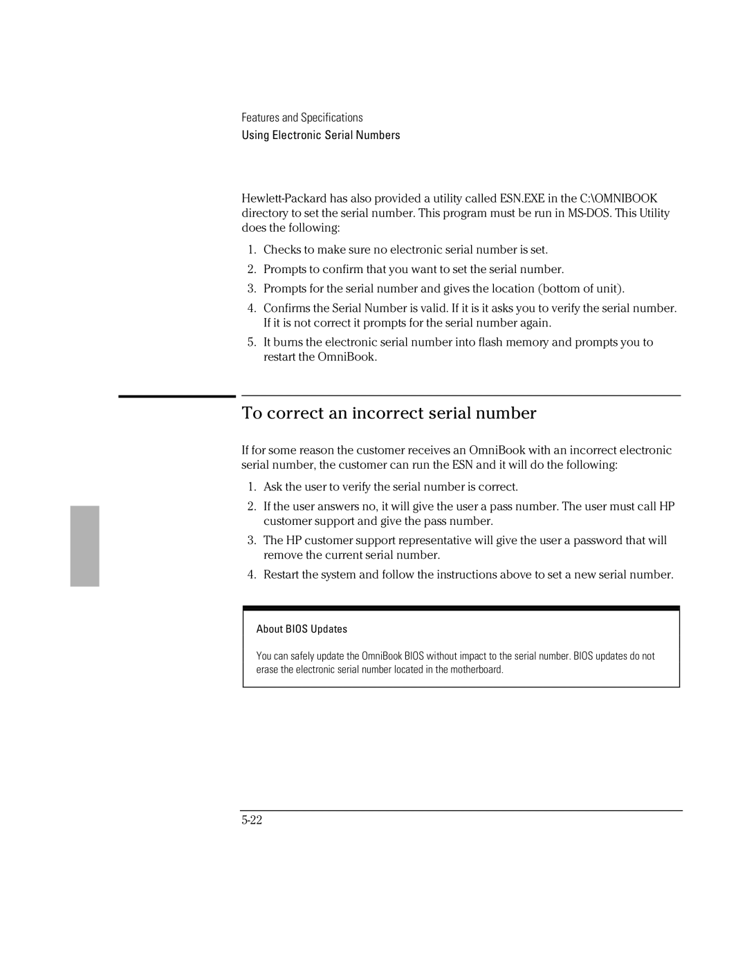 HP BOOK 3000 manual To correct an incorrect serial number, About Bios Updates 