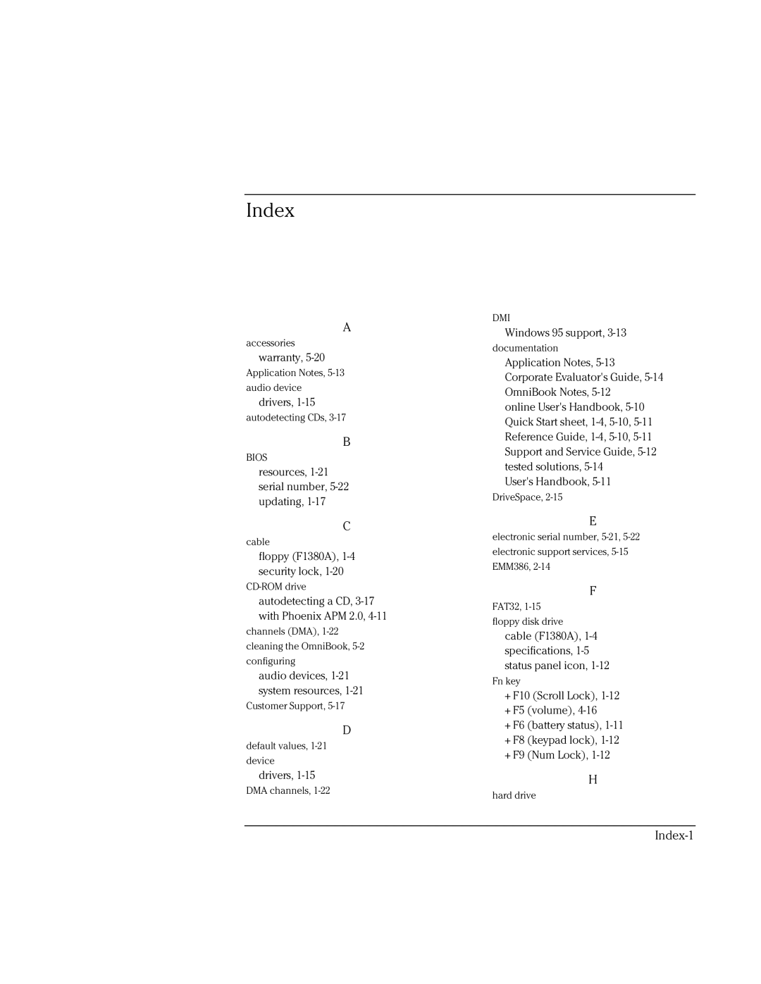 HP BOOK 3000 manual Index 