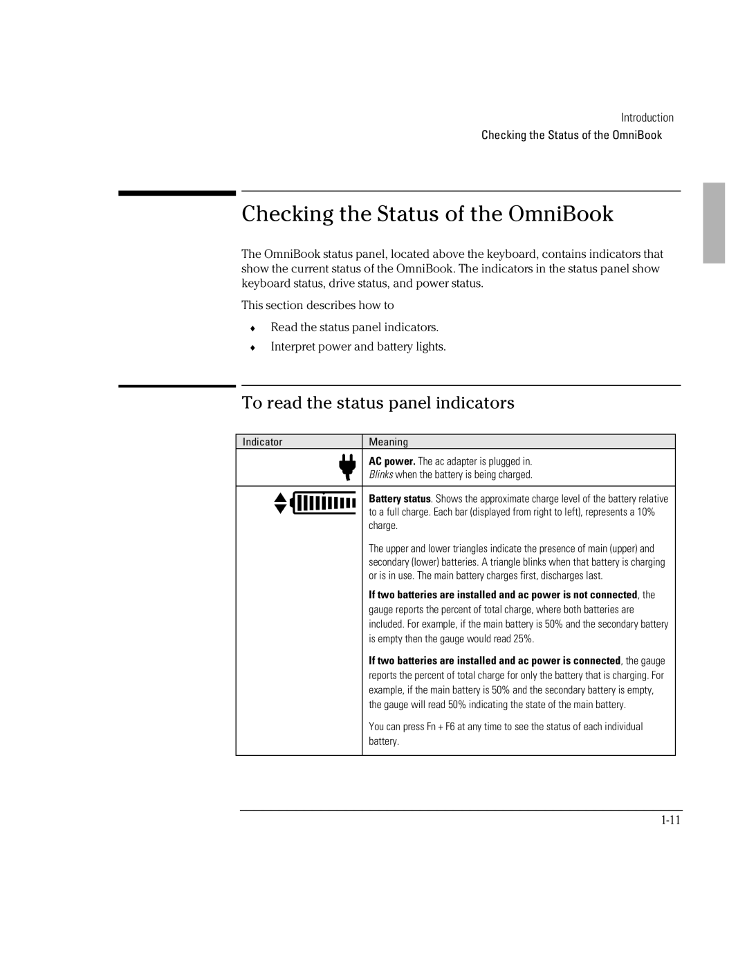 HP BOOK 3000 manual Checking the Status of the OmniBook, To read the status panel indicators 