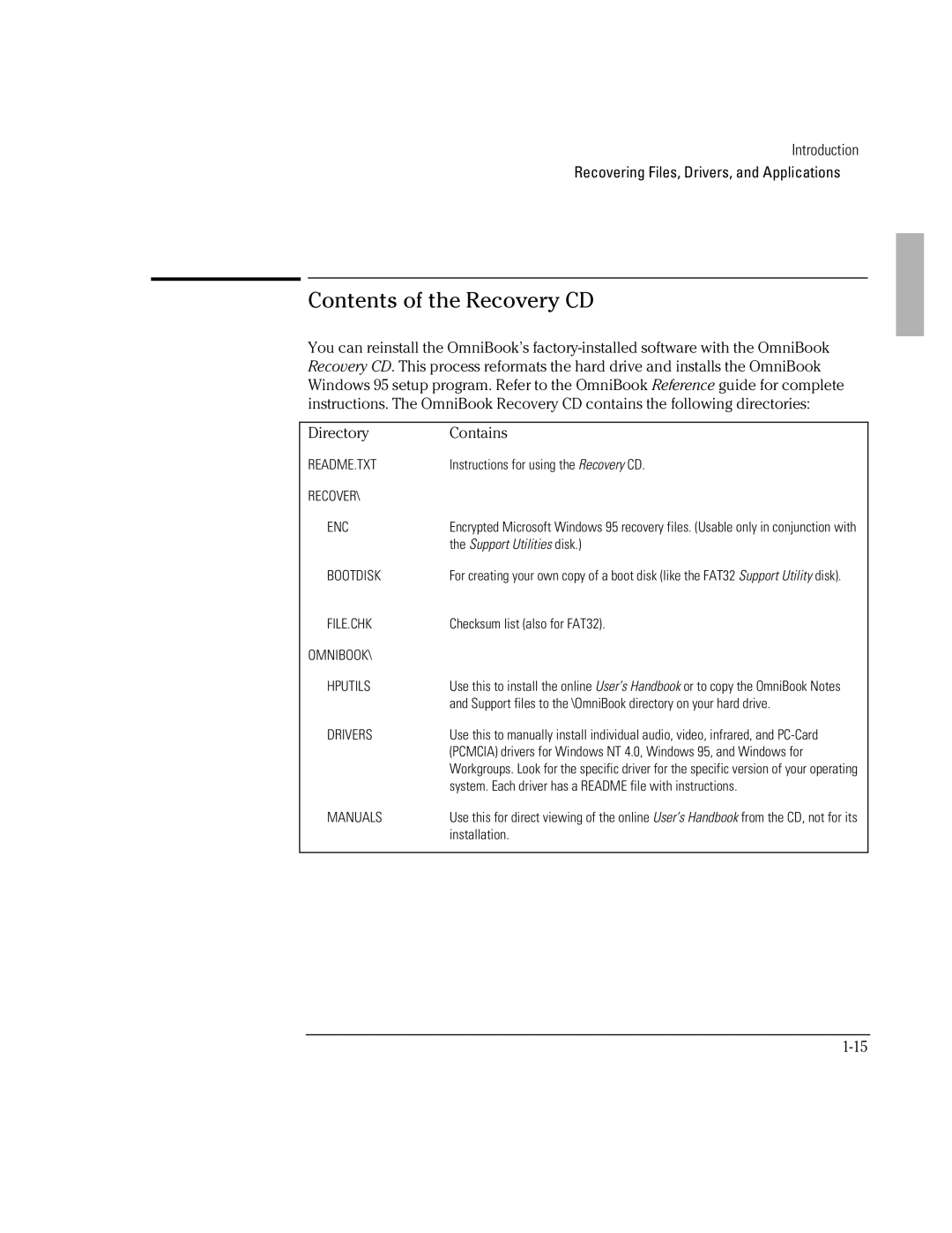 HP BOOK 3000 manual Contents of the Recovery CD 