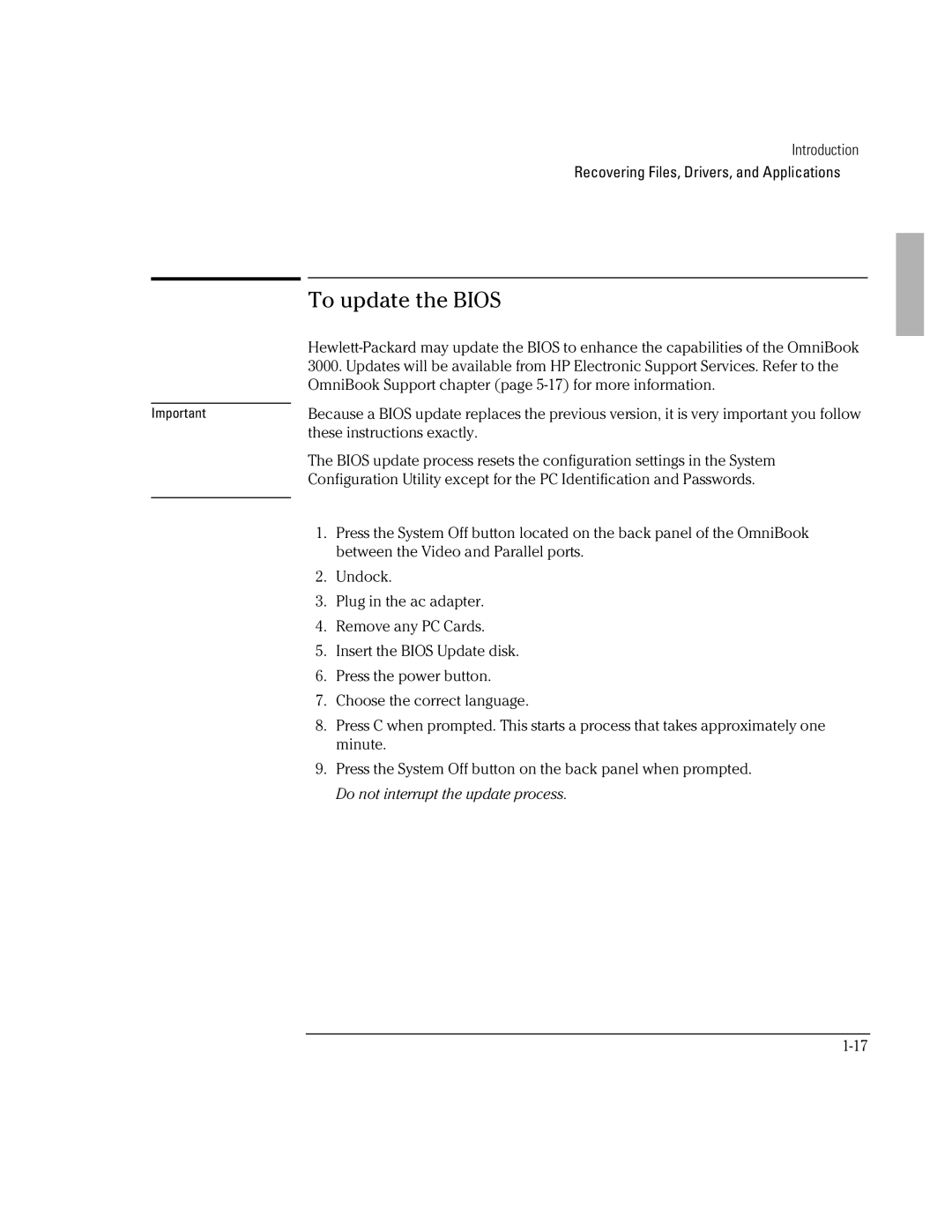 HP BOOK 3000 manual To update the Bios 