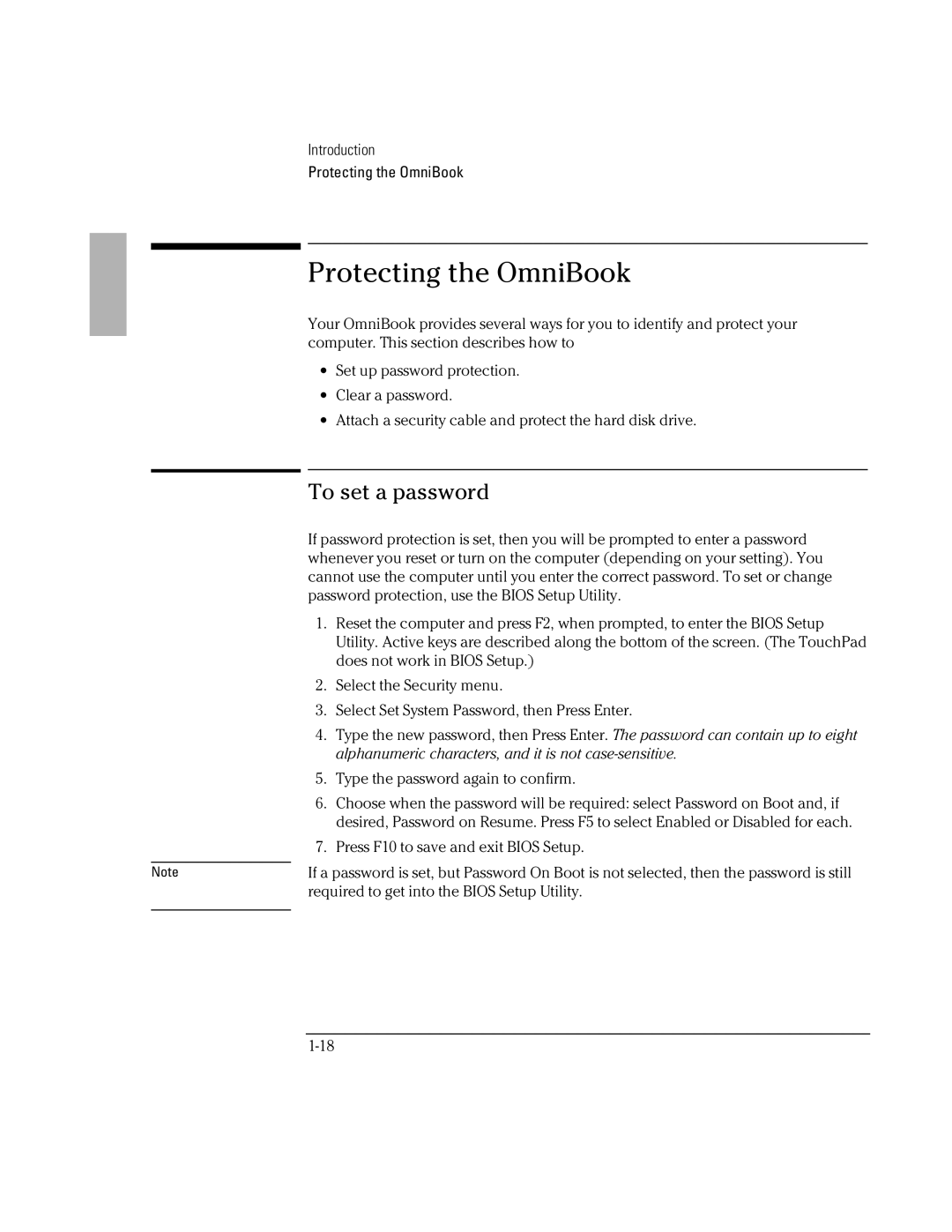 HP BOOK 3000 manual Protecting the OmniBook, To set a password 