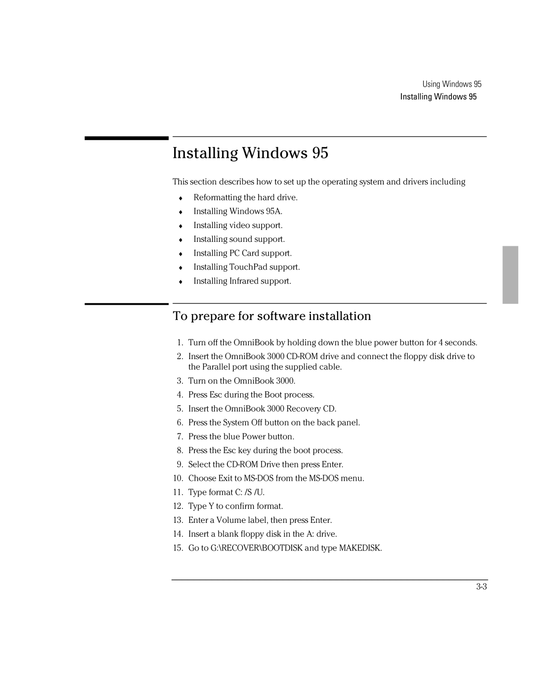 HP BOOK 3000 manual Installing Windows, To prepare for software installation 