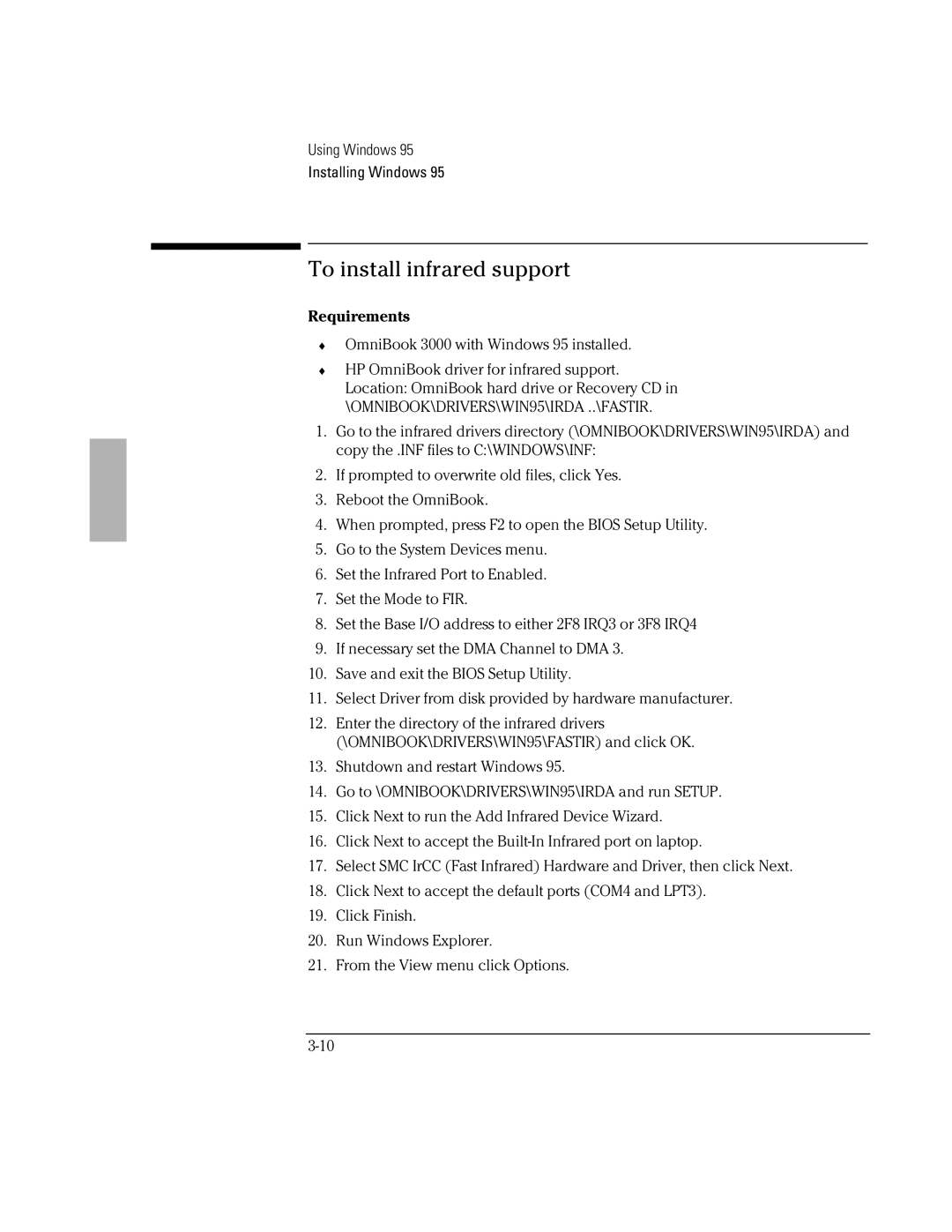 HP BOOK 3000 manual To install infrared support 