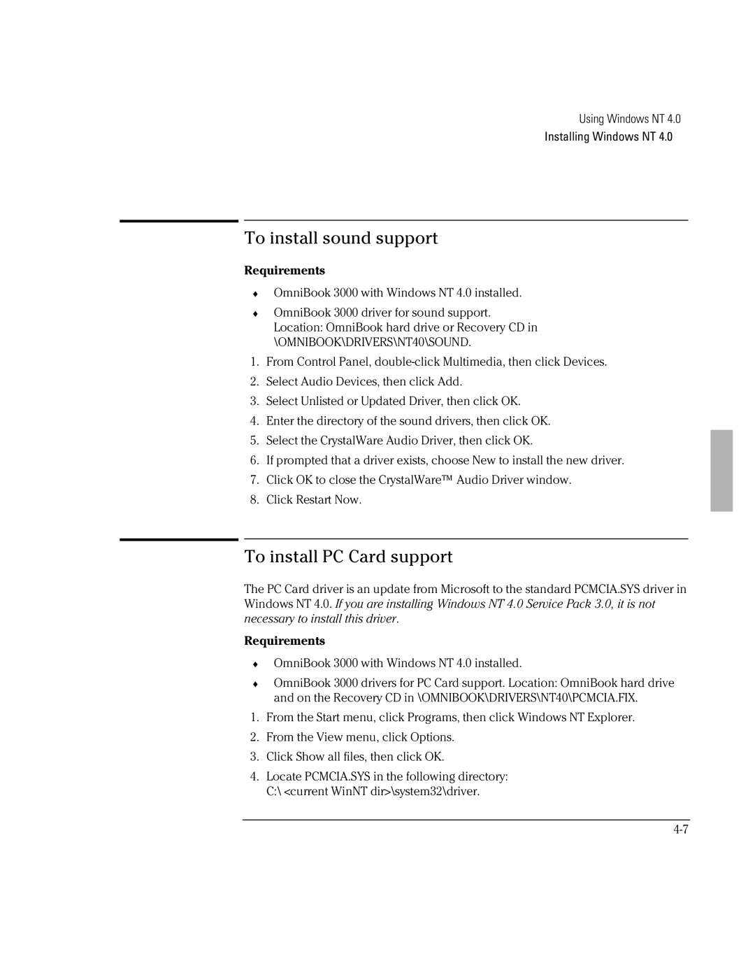 HP BOOK 3000 manual To install sound support 