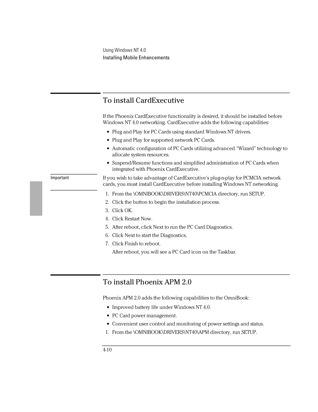 HP BOOK 3000 manual To install CardExecutive, To install Phoenix APM 