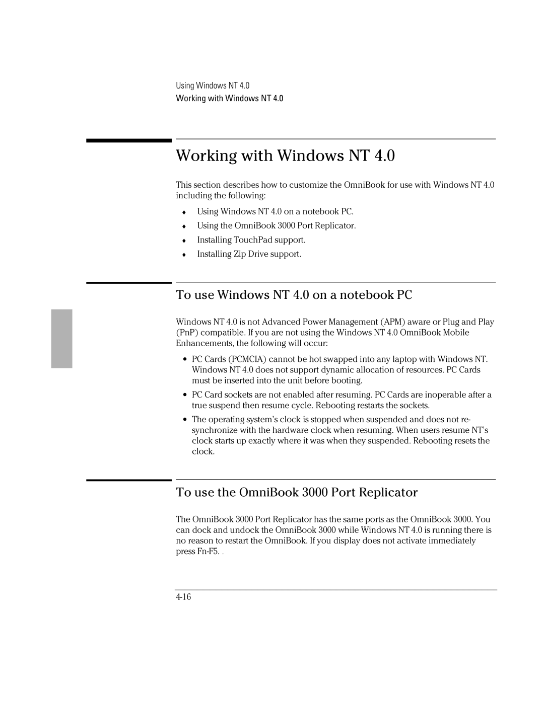 HP BOOK 3000 manual Working with Windows NT, To use Windows NT 4.0 on a notebook PC 