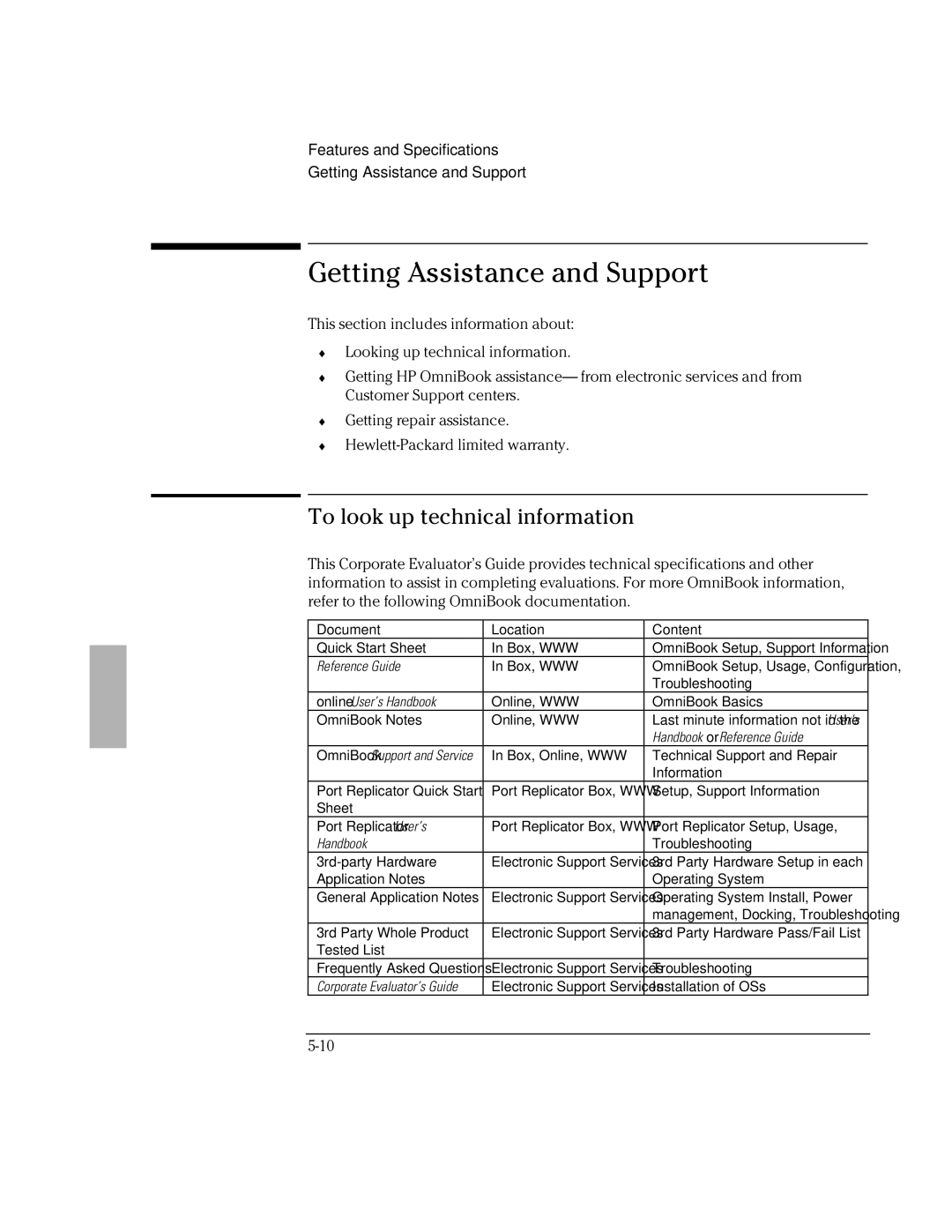 HP BOOK 3000 manual Getting Assistance and Support, To look up technical information 