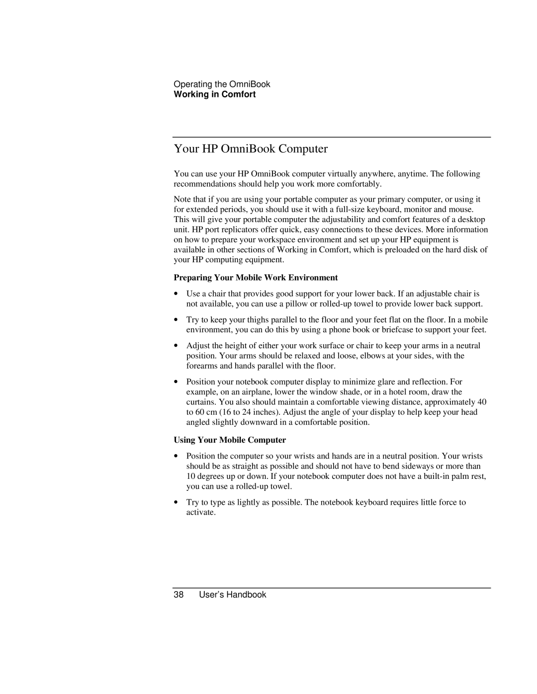 HP Book 4150 manual Your HP OmniBook Computer, Preparing Your Mobile Work Environment, Using Your Mobile Computer 