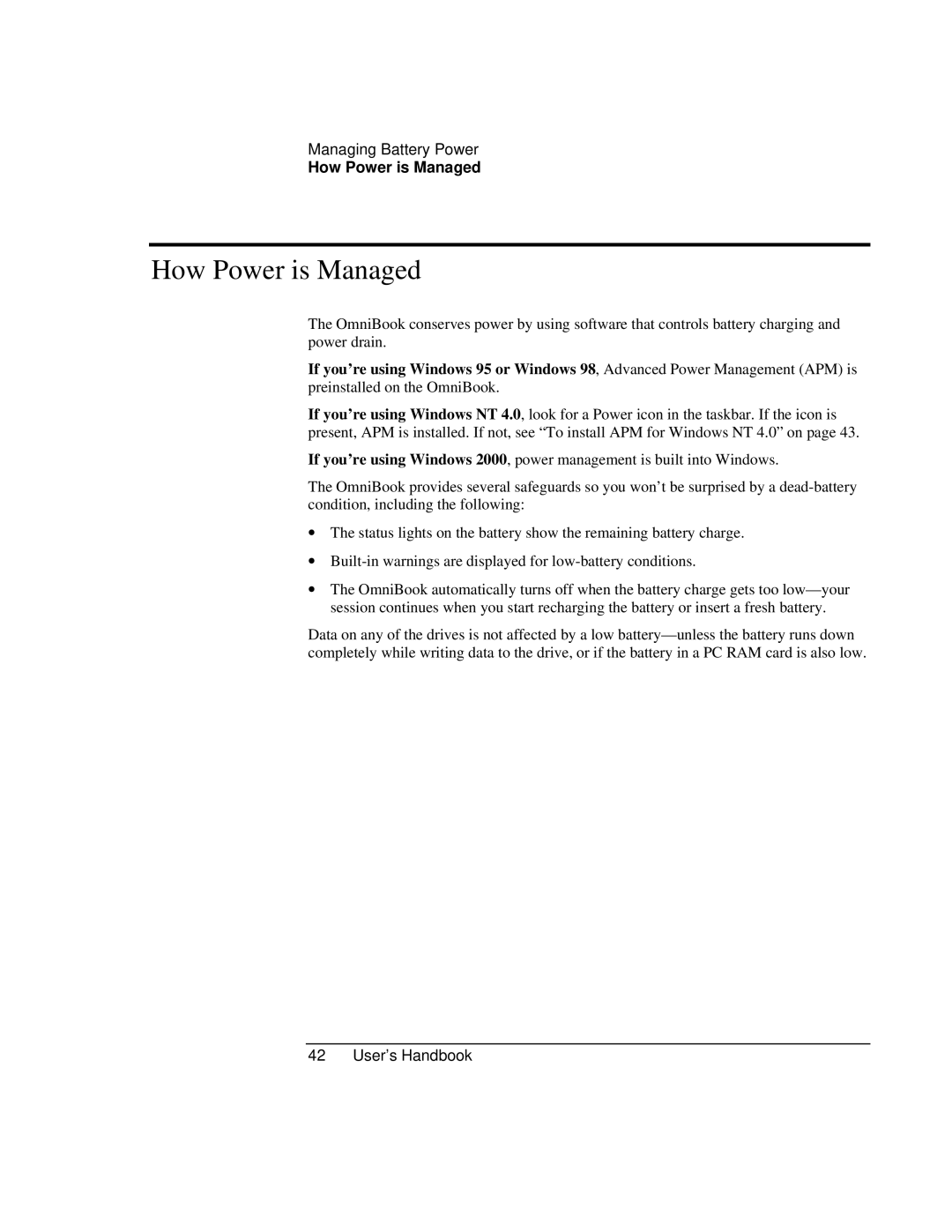 HP Book 4150 manual How Power is Managed 