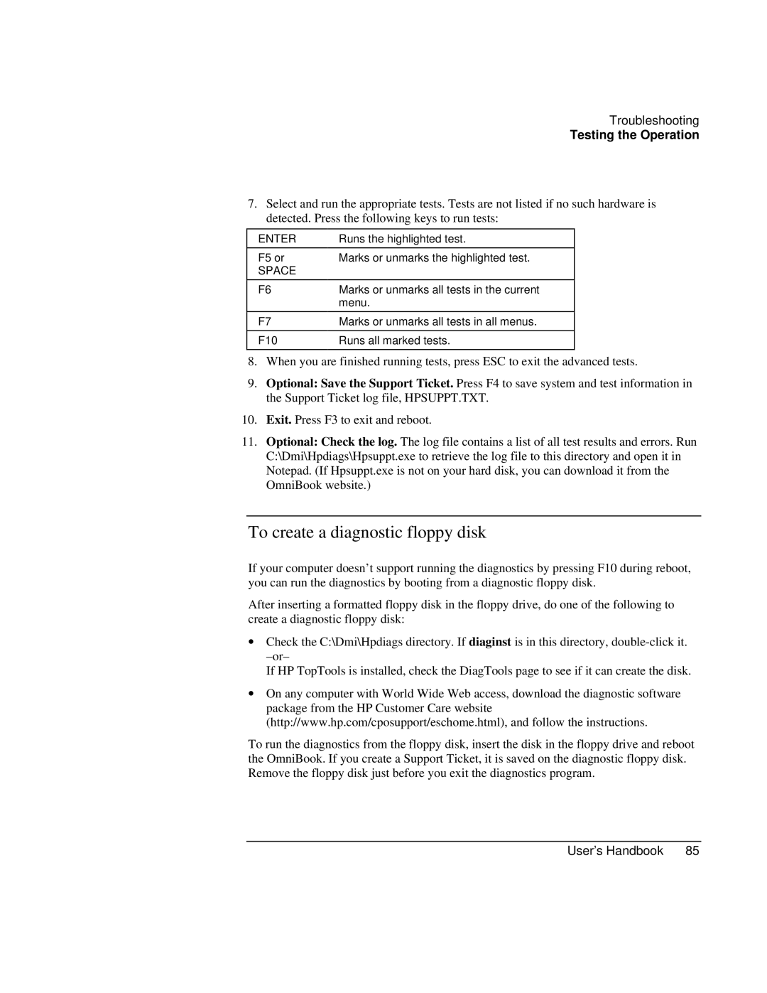 HP Book 4150 manual To create a diagnostic floppy disk, Space 