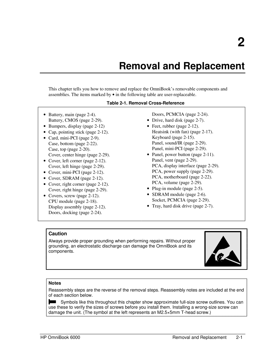 HP Book 6000 manual Removal and Replacement, Removal Cross-Reference 