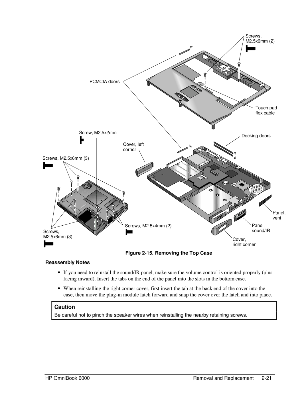 HP Book 6000 manual Removing the Top Case Reassembly Notes 