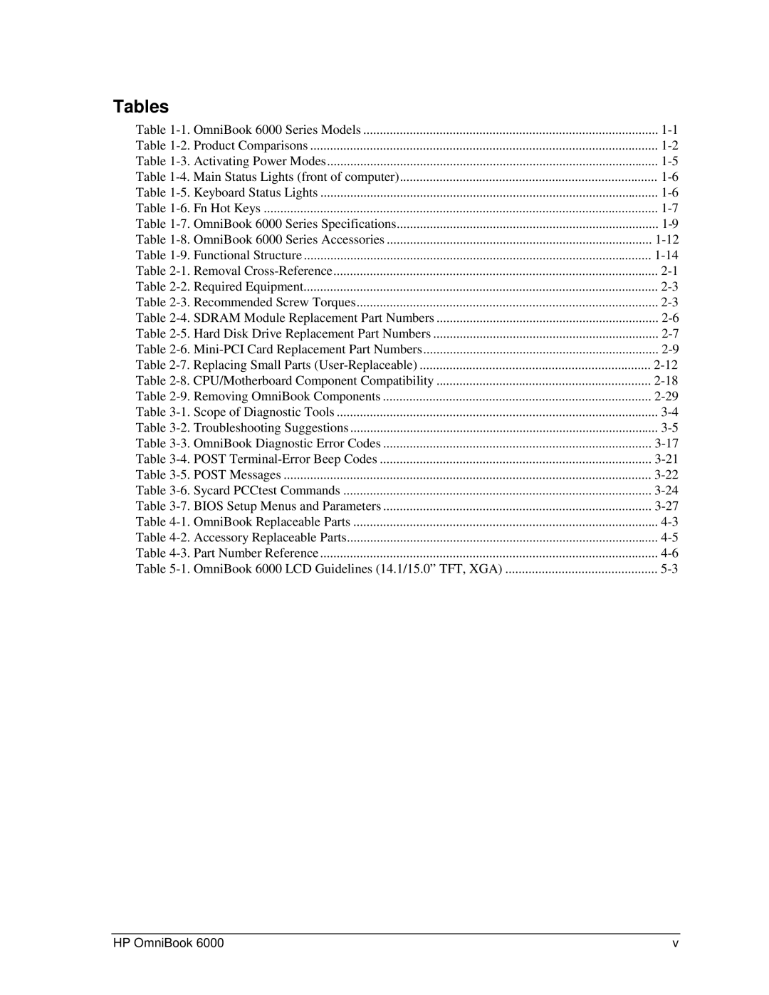 HP Book 6000 manual Tables 