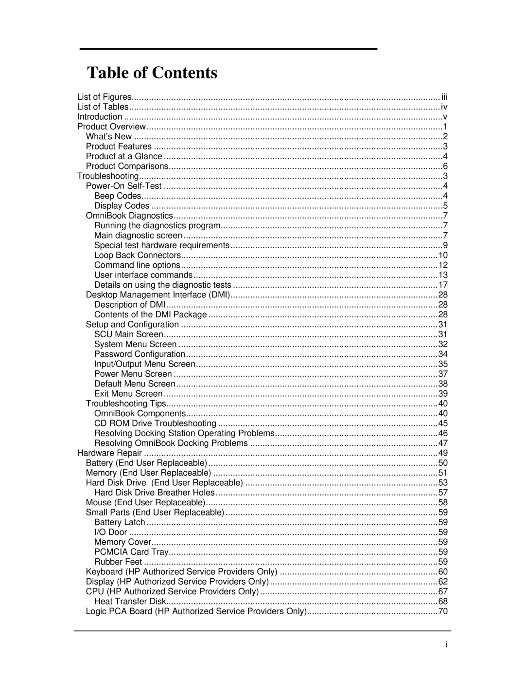 HP Book 800CT manual Table of Contents 