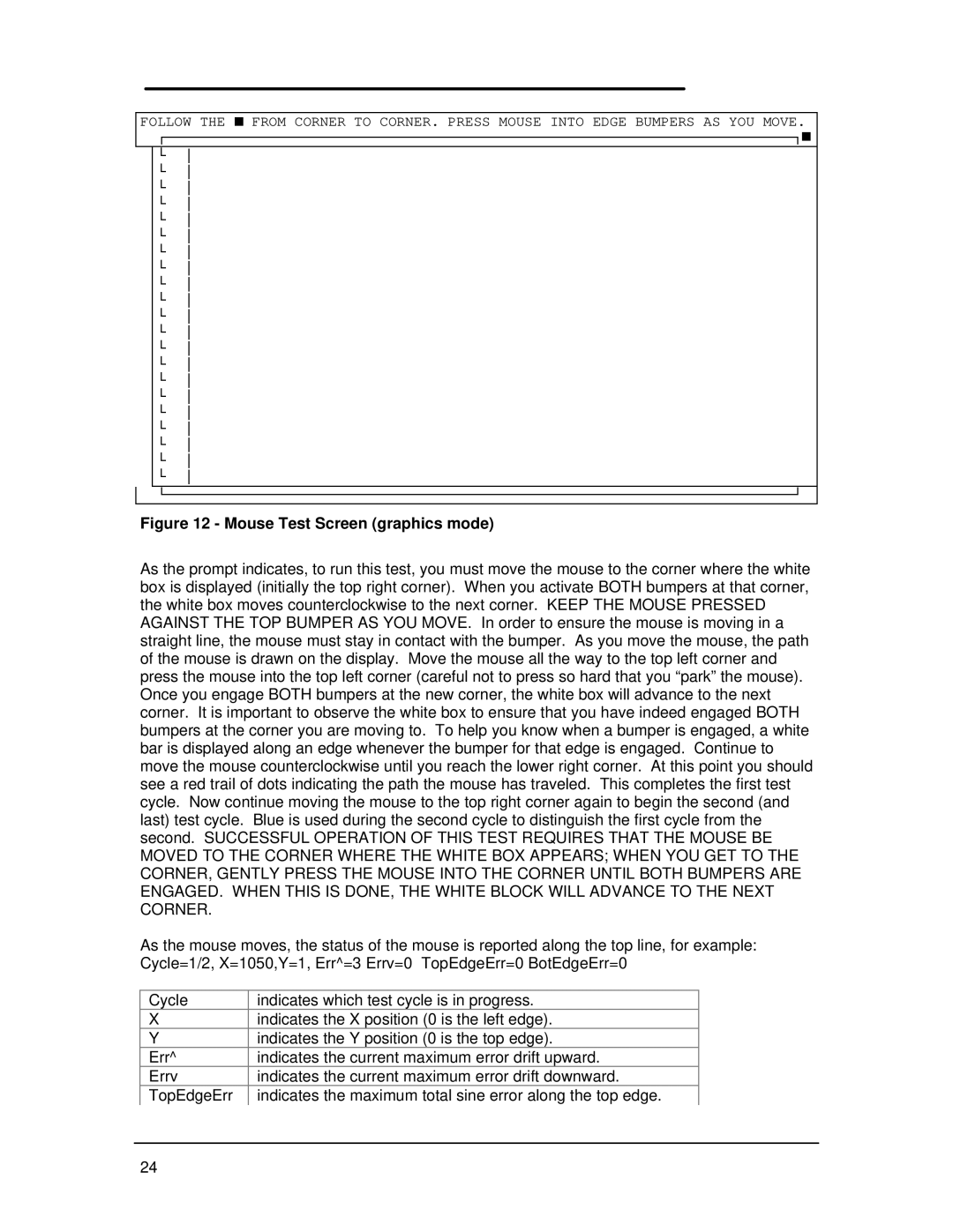 HP Book 800CT manual Mouse Test Screen graphics mode 