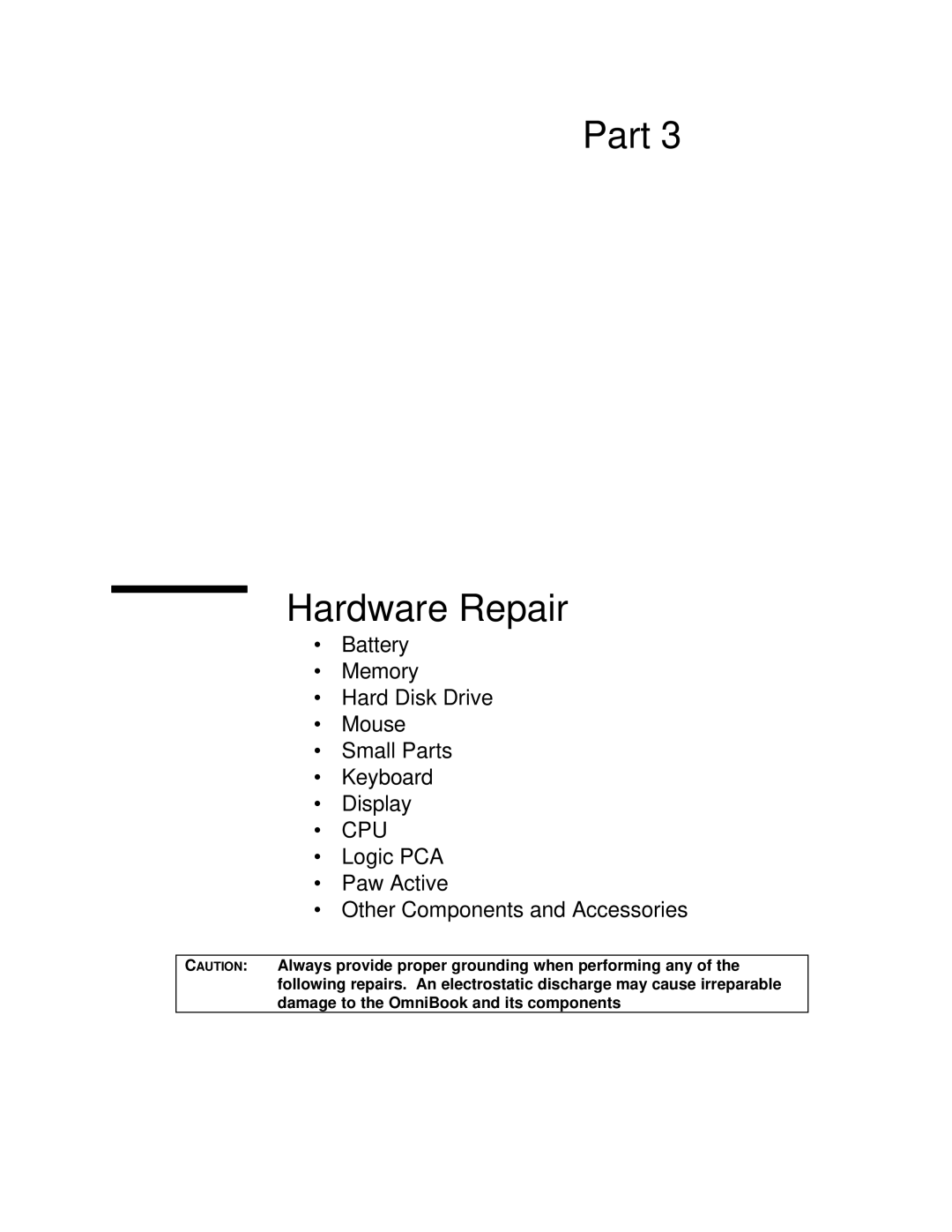 HP Book 800CT manual Part Hardware Repair 