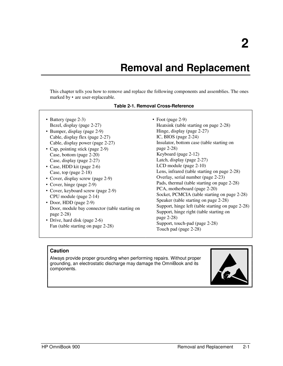 HP Book 900 manual Removal and Replacement, Removal Cross-Reference 