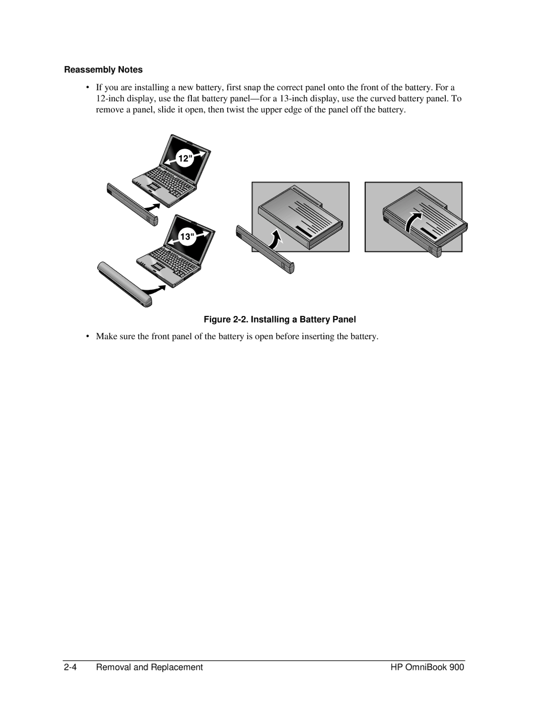 HP Book 900 manual Reassembly Notes, Installing a Battery Panel 