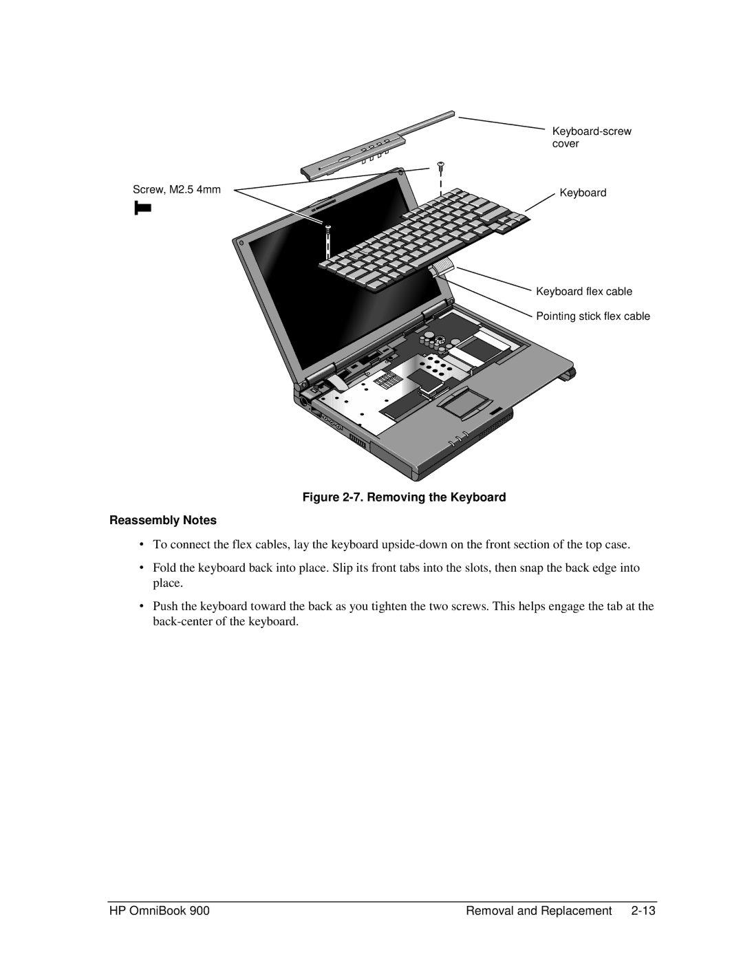 HP Book 900 manual Removing the Keyboard Reassembly Notes 