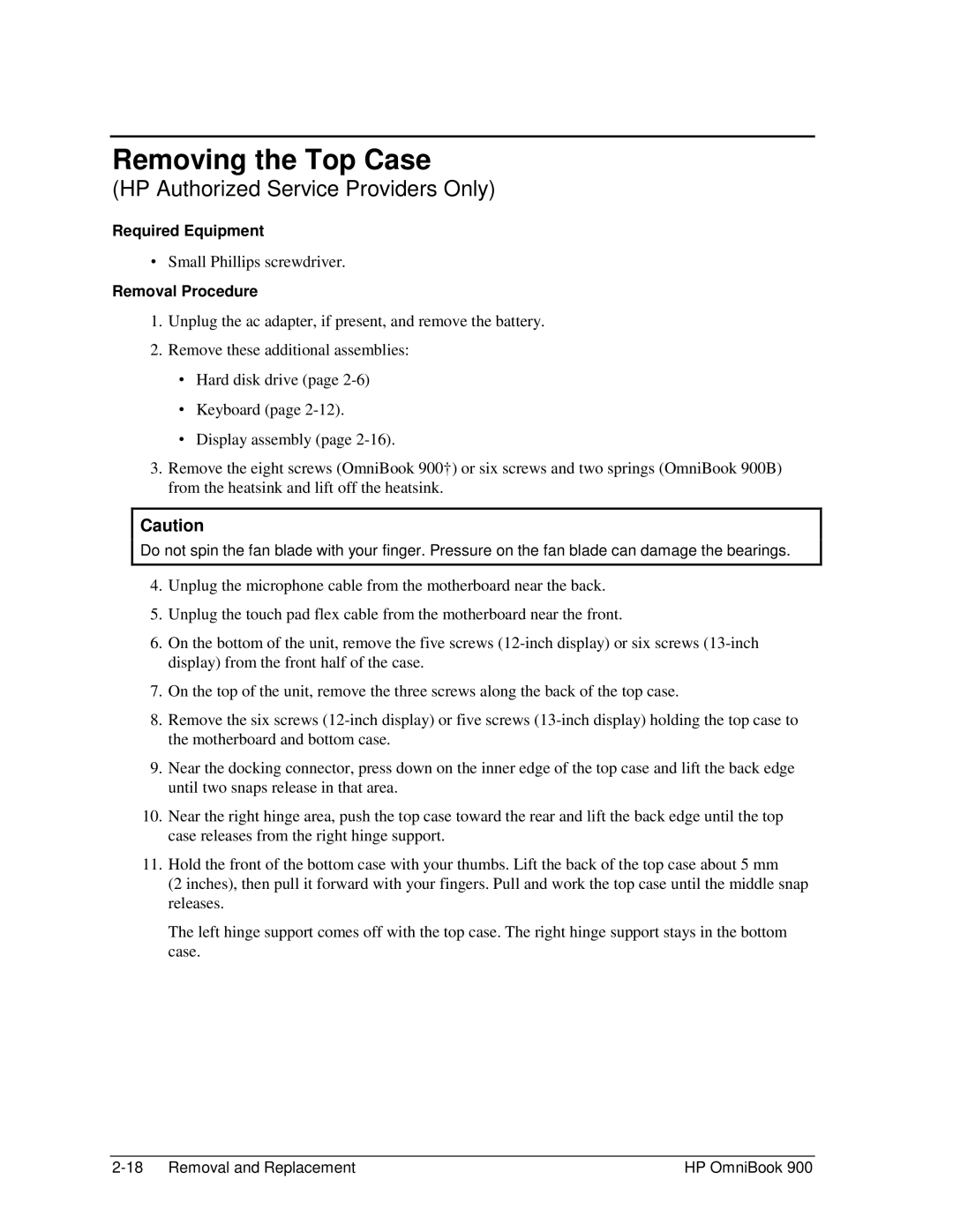 HP Book 900 manual Removing the Top Case 
