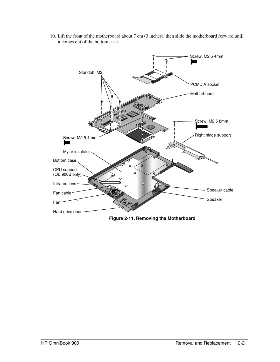 HP Book 900 manual Removing the Motherboard 