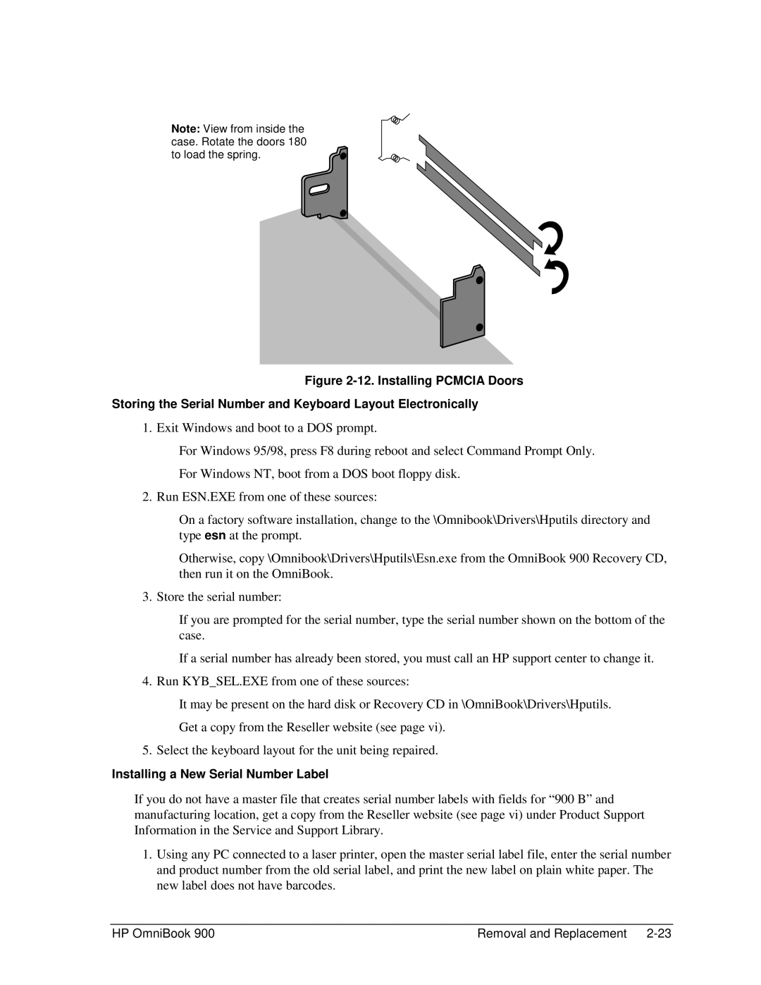 HP Book 900 manual Installing a New Serial Number Label 