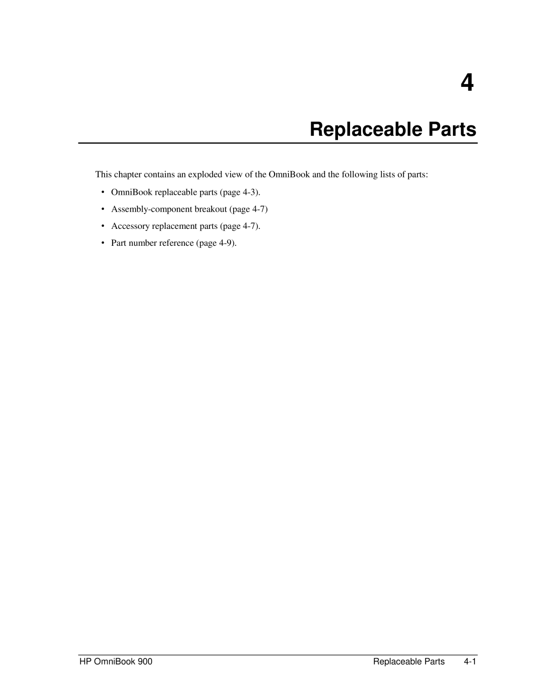 HP Book 900 manual Replaceable Parts 