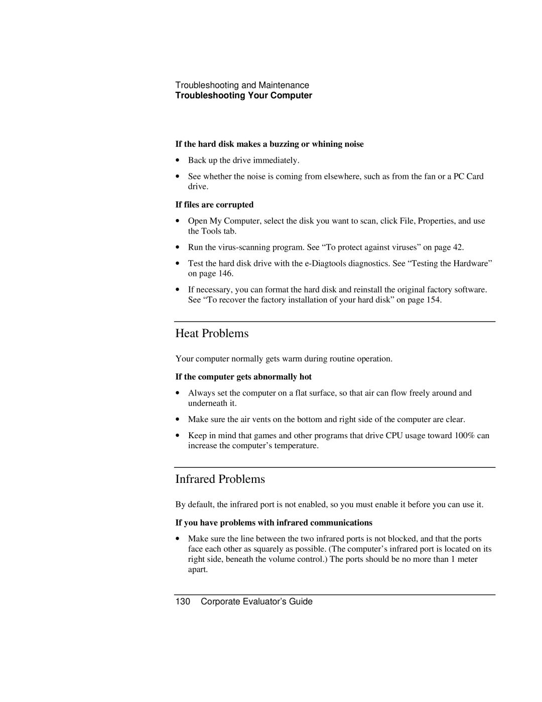 HP Book vt6200 manual Heat Problems, Infrared Problems 