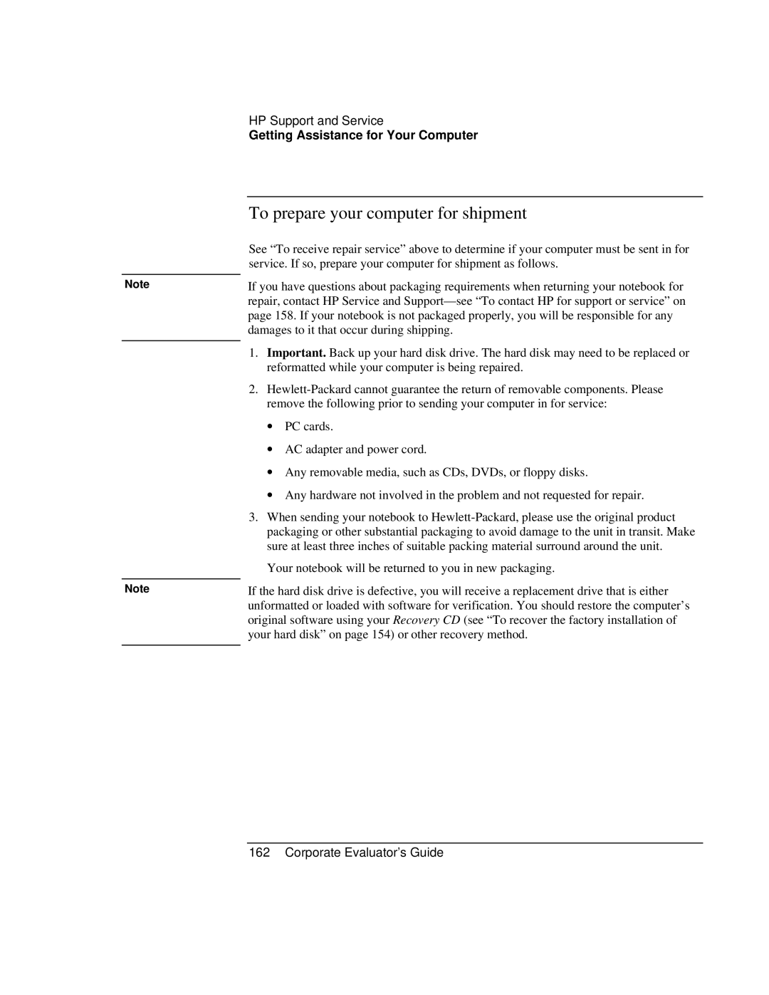 HP Book vt6200 manual To prepare your computer for shipment 