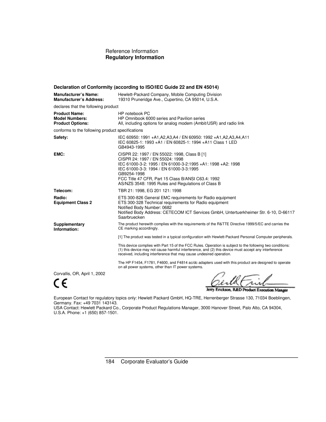 HP Book vt6200 manual Emc 