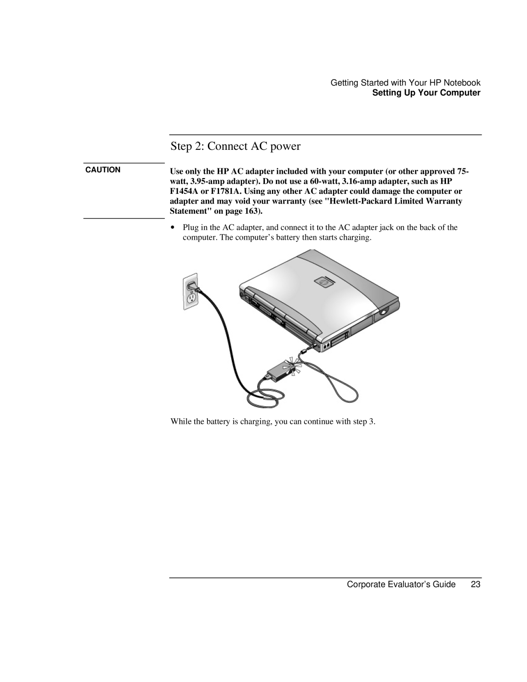 HP Book vt6200 manual Statement on, Computer. The computer’s battery then starts charging 