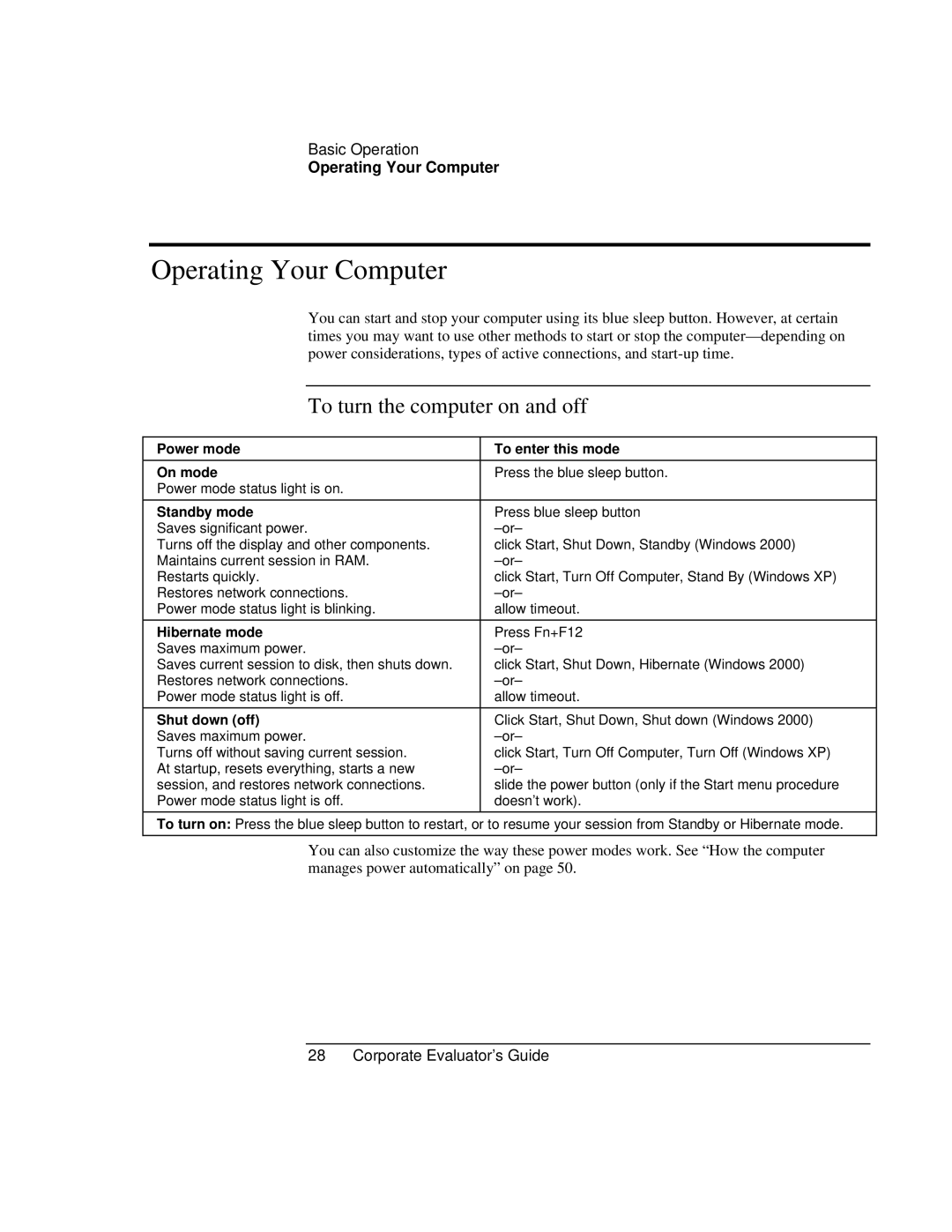 HP Book vt6200 manual Operating Your Computer, To turn the computer on and off 