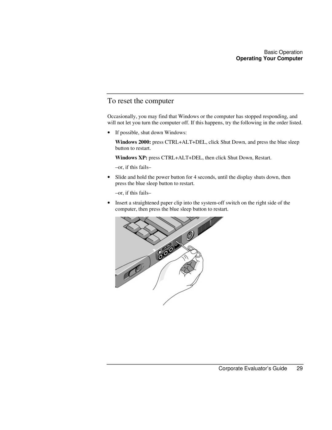 HP Book vt6200 manual To reset the computer 