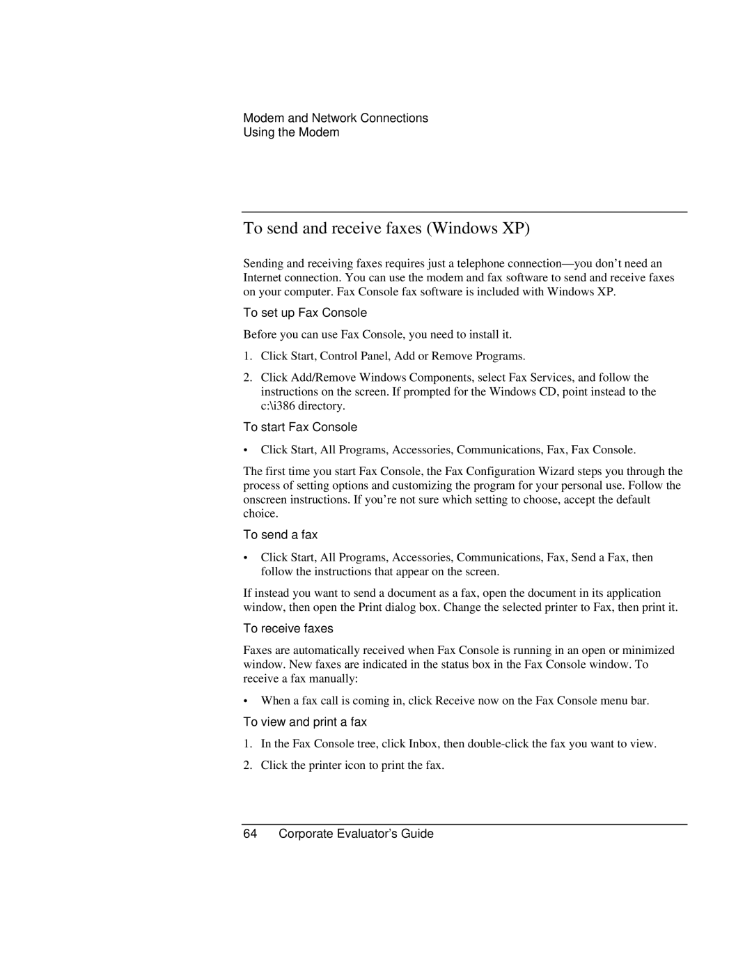 HP Book vt6200 manual To send and receive faxes Windows XP, To set up Fax Console, To start Fax Console, To receive faxes 