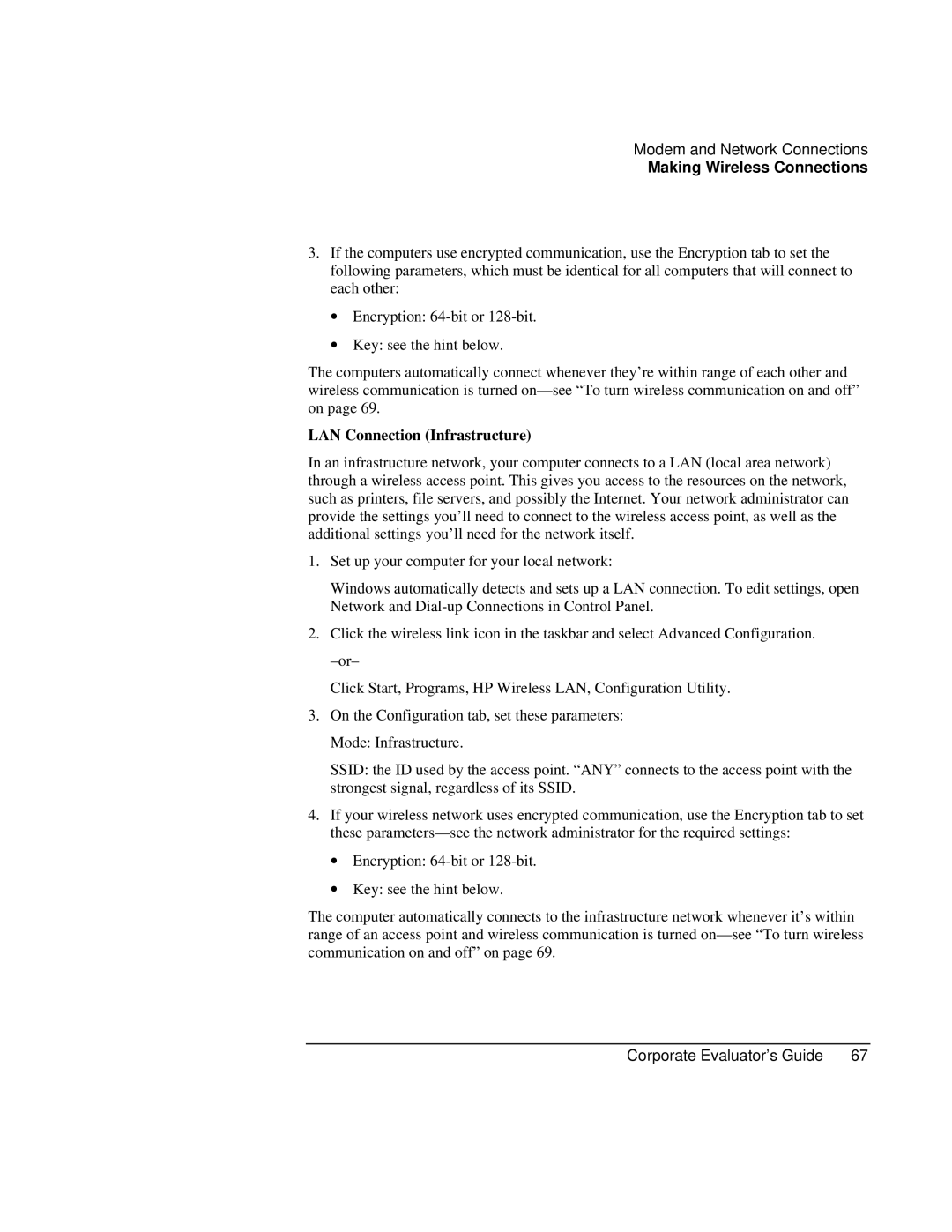 HP Book vt6200 manual LAN Connection Infrastructure 