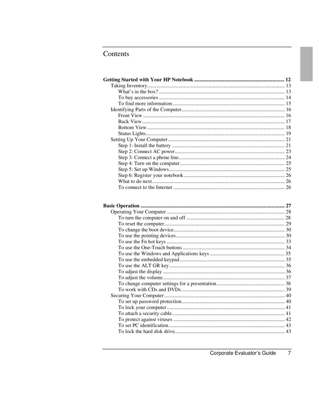 HP Book vt6200 manual Contents 