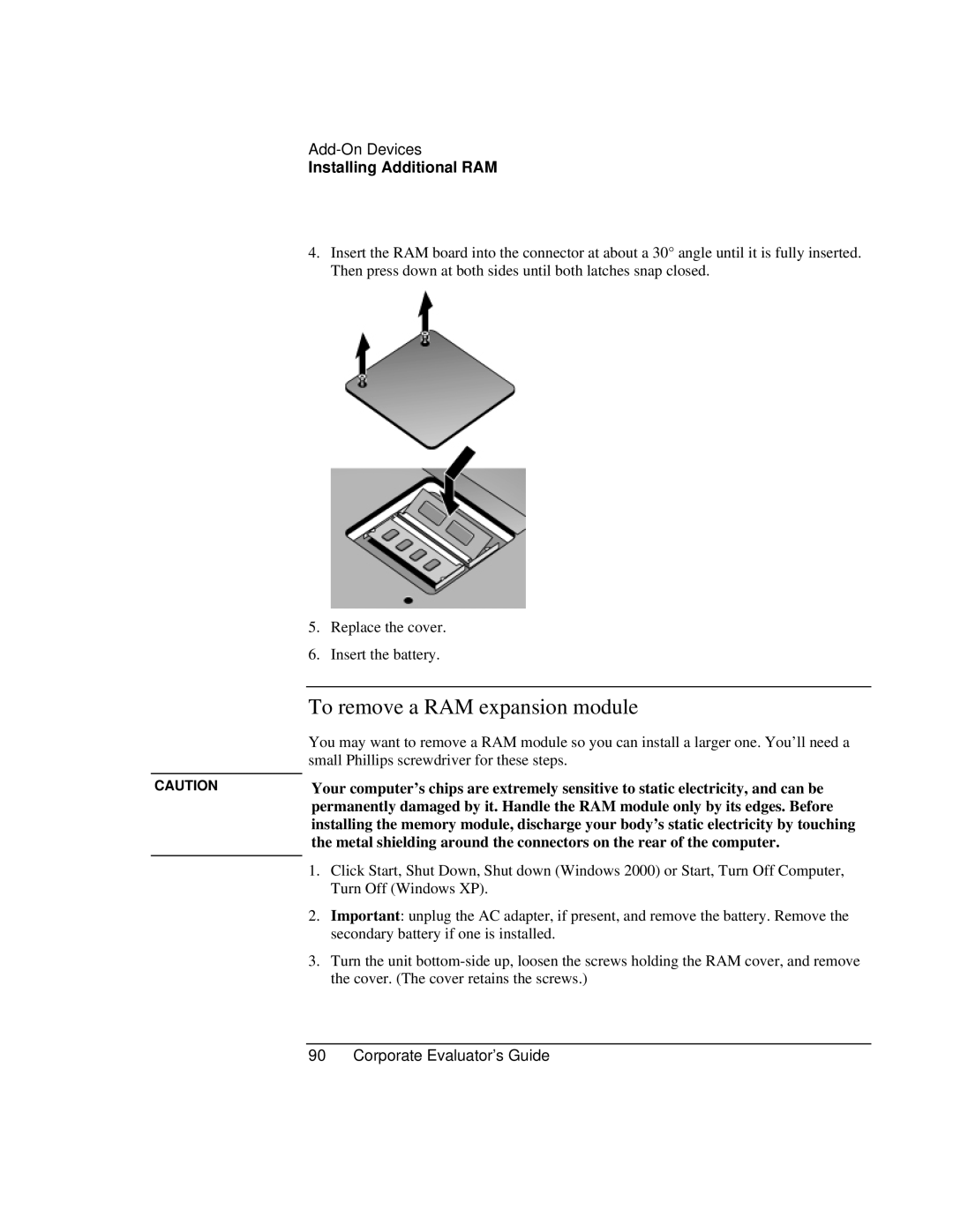 HP Book vt6200 manual To remove a RAM expansion module 